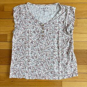 Loft Linen Floral Breathable Summer Lightweight Henley Tee Medium